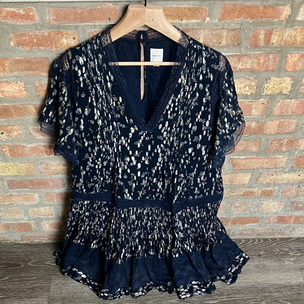 Anthropologie Maeve V-Neck Lurex Tiered Mini Dress. - Picture 3 of 16